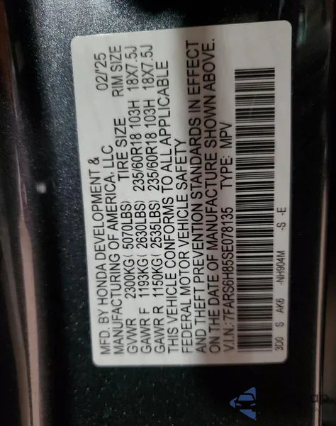 2025 Honda Cr-V Sport-L from USA, damaged, VIN 7FARS6H85SE078135